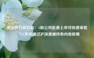 港交所行政总裁：A股公司赴港上市可快速审批，77%外资通过沪深港通持有内地股票