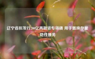 辽宁省拟发行200亿再融资专项债 用于置换存量隐性债务