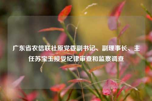 广东省农信联社原党委副书记、副理事长、主任苏宝玉接受纪律审查和监察调查