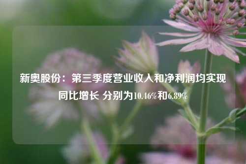 新奥股份：第三季度营业收入和净利润均实现同比增长 分别为10.46%和6.89%