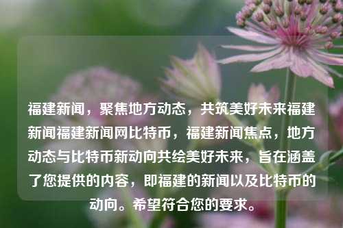 福建新闻，聚焦地方动态，共筑美好未来福建新闻福建新闻网比特币，福建新闻焦点，地方动态与比特币新动向共绘美好未来，旨在涵盖了您提供的内容，即福建的新闻以及比特币的动向。希望符合您的要求。，福建新闻聚焦，地方动态与比特币新动向共绘美好未来。-第1张图片-福建新闻网