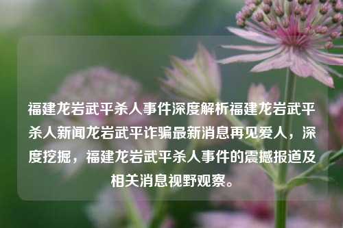 福建龙岩武平杀人事件深度解析福建龙岩武平杀人新闻龙岩武平诈骗最新消息再见爱人，深度挖掘，福建龙岩武平杀人事件的震撼报道及相关消息视野观察。，福建龙岩武平杀人事件深度观察与震撼报道-第1张图片-福建新闻网