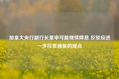 加拿大央行副行长重申可能继续降息 反驳应进一步压低通胀的观点-第1张图片-福建新闻网