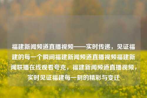 福建新闻频道直播视频——实时传递，见证福建的每一个瞬间福建新闻频道直播视频福建新闻联播在线观看夸克，福建新闻频道直播视频，实时见证福建每一刻的精彩与变迁，福建新闻频道直播视频，实时见证福建每一刻的精彩变迁-第1张图片-福建新闻网