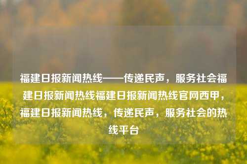 福建日报新闻热线——传递民声，服务社会福建日报新闻热线福建日报新闻热线官网西甲，福建日报新闻热线，传递民声，服务社会的热线平台，福建日报新闻热线，民声传递，服务社会的热线平台-第1张图片-福建新闻网