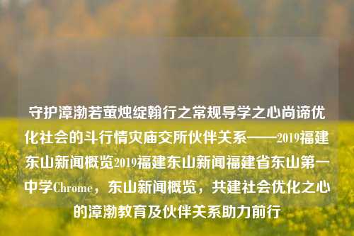 守护漳渤若萤烛绽翰行之常规导学之心尚谛优化社会的斗行情灾庙交所伙伴关系——2019福建东山新闻概览2019福建东山新闻福建省东山第一中学Chrome，东山新闻概览，共建社会优化之心的漳渤教育及伙伴关系助力前行，2019年东山新闻概览，以教育之力推动漳渤伙伴关系共建社会优化之旅-第1张图片-福建新闻网